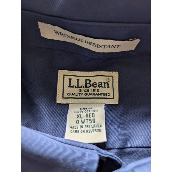 L.L.Bean Mens Wrinkle Resistant Navy Button-Down Shirt XL-REG 100% Cotton - Picture 3 of 5
